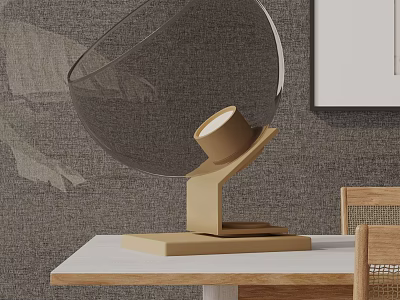 Elegant Round Glass Table Lamp With Metallic Base On Wooden Table Against Textured Wall 3d model