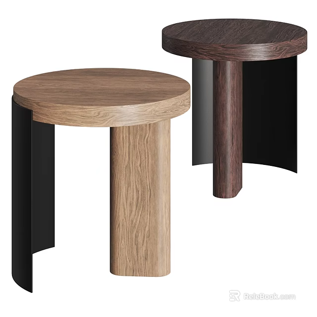 Elegant Modern Side Table with Round Wooden Top and Stable Black Base 3d model 