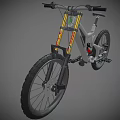 RockShox Silver Gray Mountain Bike With Yellow Fork Large Wheels And Colorful Details