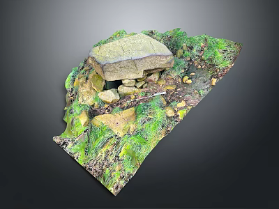 Wooden And Stone Landscape Model With Green Plants And Small Stones 3d model