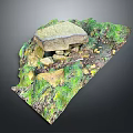 Wooden And Stone Landscape Model With Green Plants And Small Stones