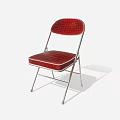 Red Folding Dining Chair With Metal Frame And Leather Seat Backrest