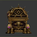 Ornate Golden Chest With Horns Purple Eyes And Skull Details
