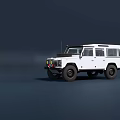White Classic Off Road Vehicle With Rugged Exterior Yellow Headlights Black Tires And Roof Antenna