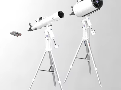 Professional Sports Equipment Featuring Two Telescopes White Tripods And Small Accessory For Sports Observation 3d model