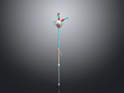 Mechanical Structure With Long Rod Red Blue White Top Assembly And Connected Parts 3d model