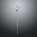 Mechanical Structure With Long Rod Red Blue White Top Assembly And Connected Parts
