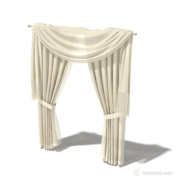 Elegant Ivory Curtains With Soft Flowy Fabric And Tied Sashes Design 3d model 