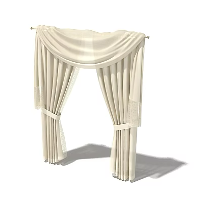 Elegant Ivory Curtains With Soft Flowy Fabric And Tied Sashes Design 3d model