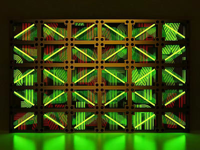 Modern Neon Lights Photo Spot with Black Frame Grid and Colorful Geometric Lines 3d model