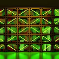 Modern Neon Lights Photo Spot with Black Frame Grid and Colorful Geometric Lines