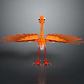 Orange Bird with Spread Wings Big Eyes Red Legs and Claws on Gray Background