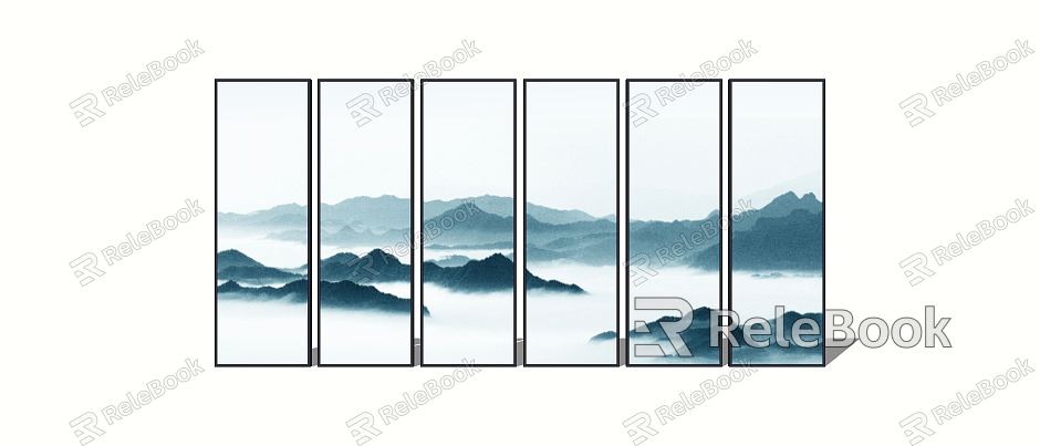 New Chinese style decorative painting landscape mural screen partition black blue and ink cloud color model