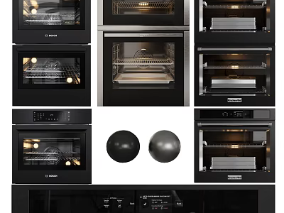 Modern Black Kitchen Ovens With Glass Doors And Control Panels 3d model