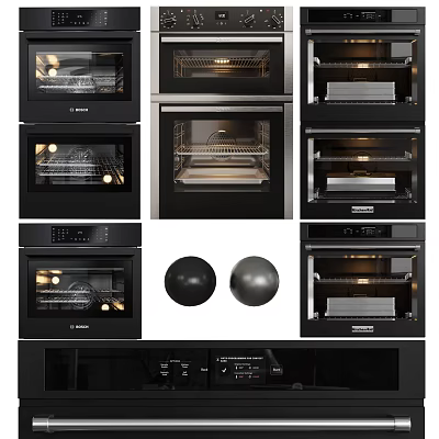 Modern Black Kitchen Ovens With Glass Doors And Control Panels 3d model