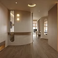 Modern Open Living Dining Space With Wooden Accents Floor to Ceiling Windows And Round Rug