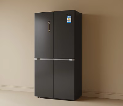 Modern Black Double Door Kitchen Refrigerator With Sleek Design And Silver Accents 3d model