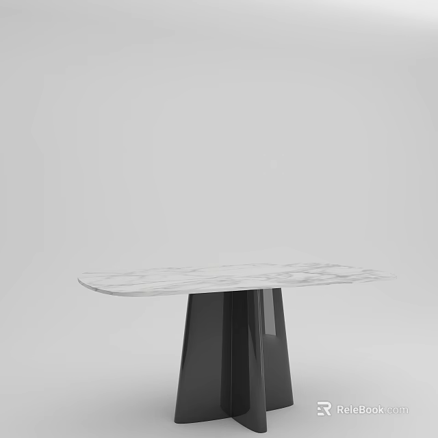 Modern Marble Top Dining Table With Black Pedestal Base Design 3d model 