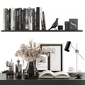 Chic Decorative Ornament Set With Bookshelf Books Bird Figurine Letter Decor Vase And Table Lamp
