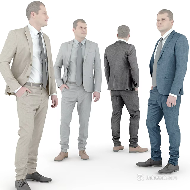 Men In Different Color Suits With Front Back And Side Views 3d model 