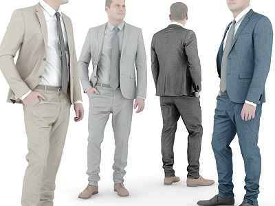 Men In Different Color Suits With Front Back And Side Views 3d model