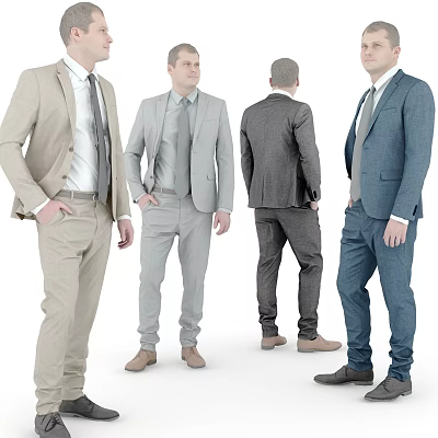 Men In Different Color Suits With Front Back And Side Views 3d model