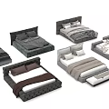 Modern Double Beds Featuring Upholstered Headboards And Multiple Bedding Styles 3d model