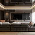 Modern Living Dining Room Design With Gray Sofa White Rug Round Coffee Table Brown Armchair