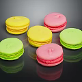 Colorful Macarons On Shiny Black Background Display As Sweet Delicious Dessert