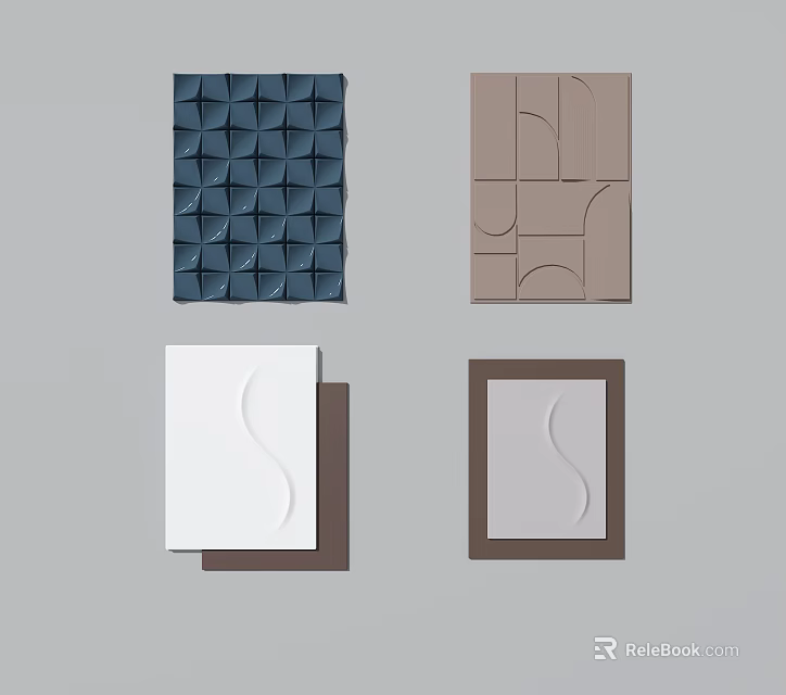 Creative Wall Decor Designs Featuring Geometric Patterns Curved Shapes and Blue Brown White Colors 3d model