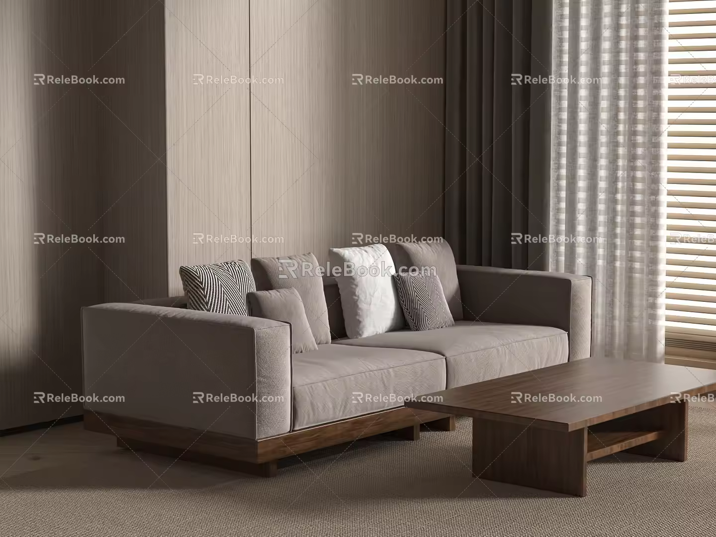 Modern Middle Ancient Style Sofa Double Sofa Log Style Sofa 3d model