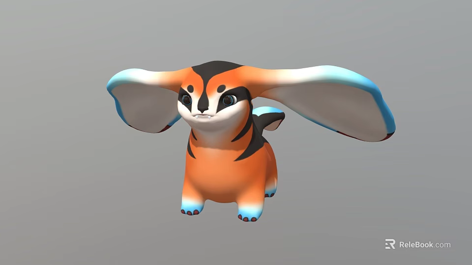 Cute Game Movie Character With Large Ears Orange Black Body And Blue Details 3d model 