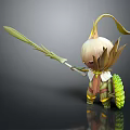 Cute Plant Creature Warrior Character With Leaf Spear And Floral Decorations 3d model
