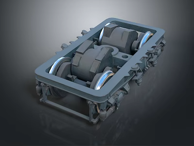 Mechanical Railway Bogie Structure With Metal Frame Wheels Bearings And Axles 3d model