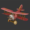 Red Vintage Biplane Model With Yellow Accents And Silver Propeller Toy Airplane