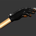 Sleek Black Mechanical Prosthetic Hand With Golden Forearm And Advanced Technological Design