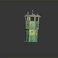 Yellow Green Toy Tugboat Model with Cabin Railings and Upper Structure