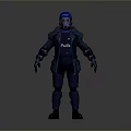 Police Weapon 3D Model Featuring Blue Helmet And Gray Protective Gear