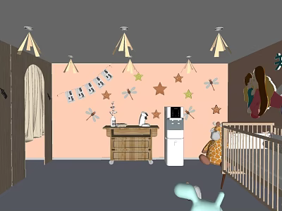 Other Bathroom Featuring Pink Walls Star Dragonfly Decor Pendant Lights And Baby Stuffed Toys 3d model