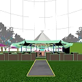 Stunning Garden Landscape With White Tent Decorative Lights Lawn Pathway And Trees