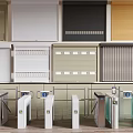 Various Modern Roller Shutters In Different Colors And Secure Turnstiles For Access Control 3d model