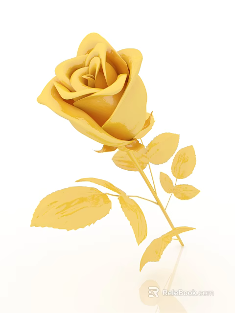 Elegant Yellow Rose with Golden Petals and Lush Green Leaves Decoration 3d model 