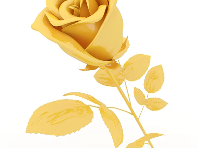 Elegant Yellow Rose with Golden Petals and Lush Green Leaves Decoration 3d model