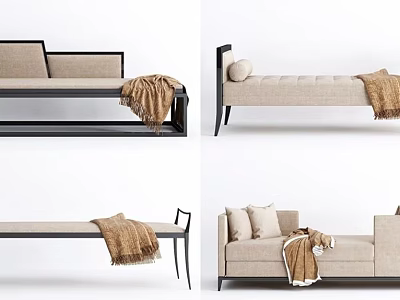 Modern Upholstered Ottoman With Cushions Throw Blanket And Metal Frame Design 3d model