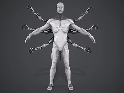 Game Movie Character With White Humanoid Figure And Multiple Mechanical Arms 3d model