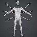 Game Movie Character With White Humanoid Figure And Multiple Mechanical Arms