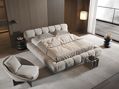 Minotti Double Bedroom Double Bed Leisure Chair Premium Bed Wall Lamp Floor Lamp 3d model