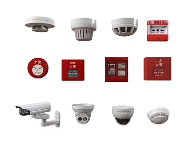 Security And Fire Safety Equipment Including Smoke Detectors Cameras And Alarm Panels 3d model