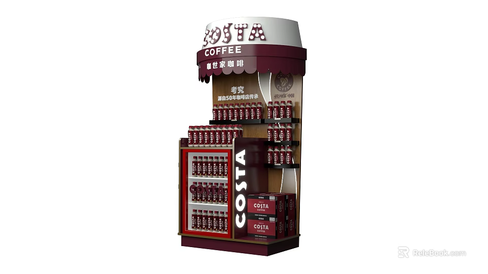 Costa Coffee Commercial Retail Display Stand With Organized Coffee Products And Branded Shelves 3d model 