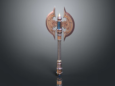 Ornate Decorative Axe With Intricate Engravings And Gemstone Accent On Metal Handle 3d model